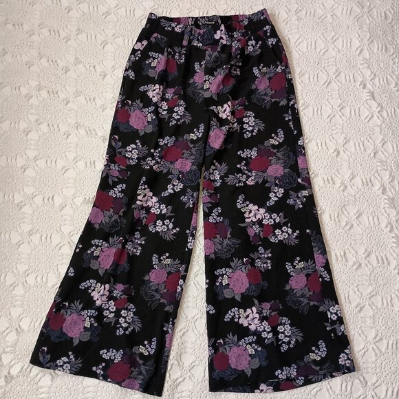Torrid Wide Leg Pants Black Purple Floral Crepe High Waist Pockets Large Women L - Picture 1 of 10